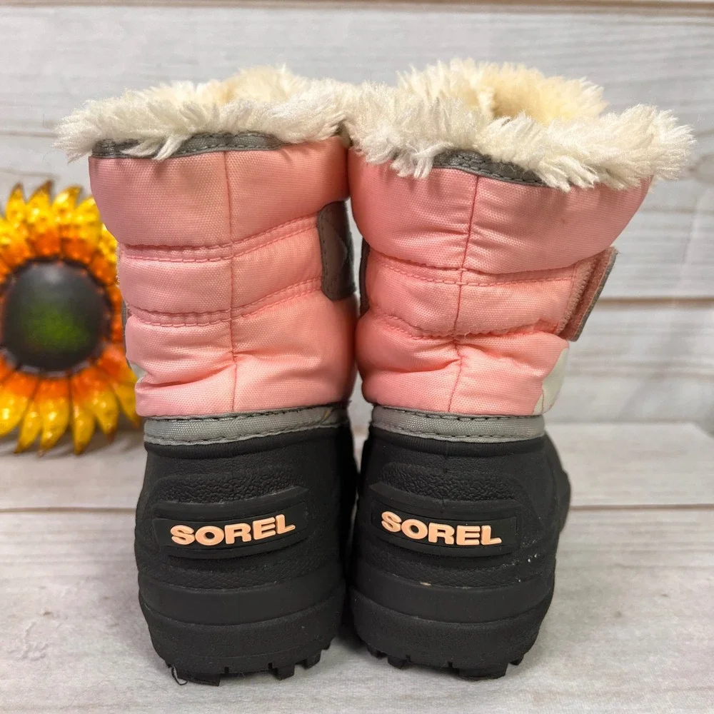 Sorel‎ Snow Commander Toddler Boots Pink Black Waterproof Faux Fur Size 6